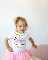 Unicorn 2nd Birthday Outfit for Girls – Short Sleeve Bodysuit, Pink Tutu Skirt & Headband Set