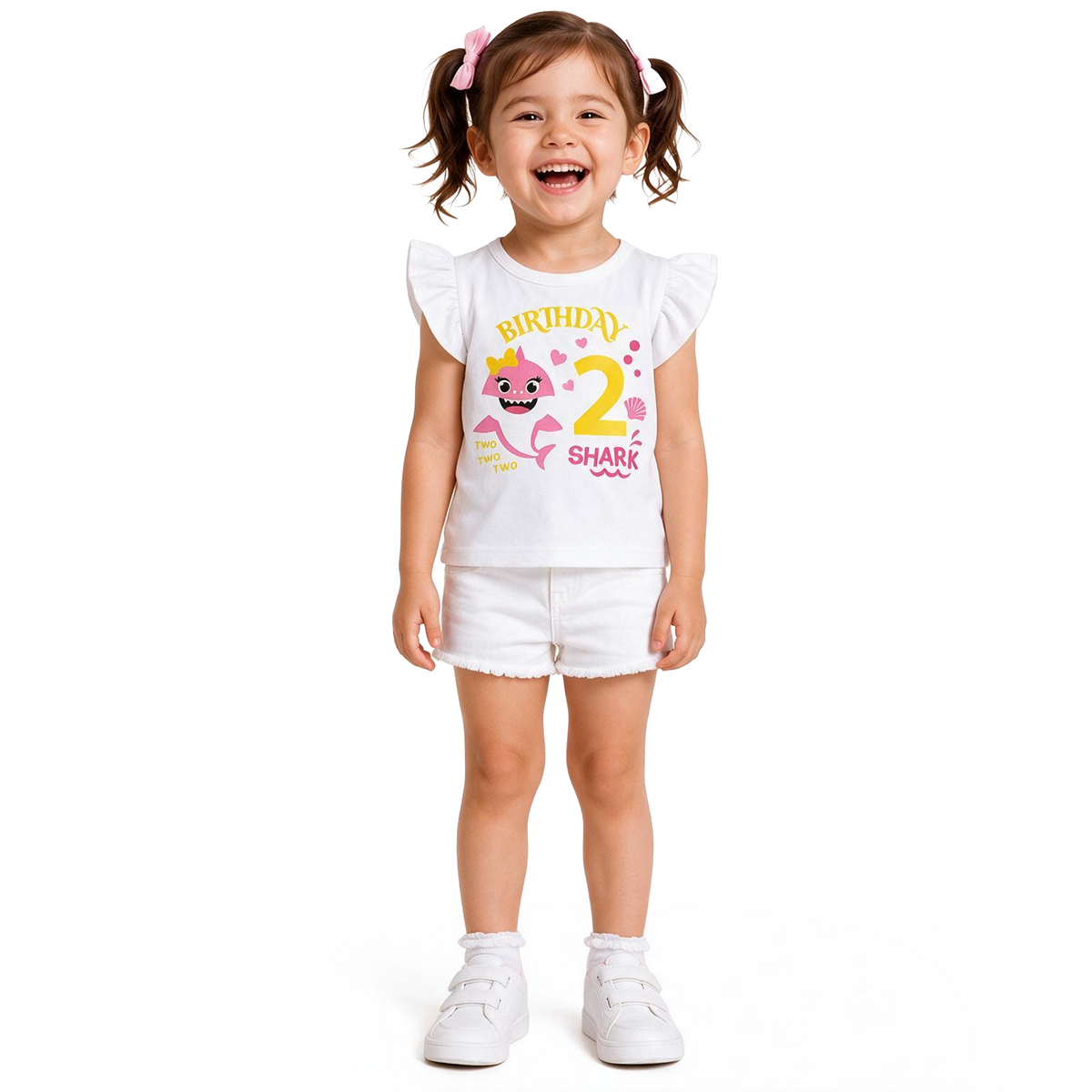 Luke and Lulu Shark 2nd Birthday Shirt Girl - Flutter Sleeve Cotton Toddler Tee