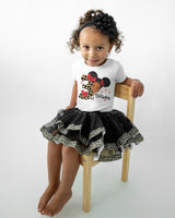 Girls 3rd Birthday Outfit – Short Sleeve Leopard Afro Puffs Shirt, Tutu Skirt & Headband Set