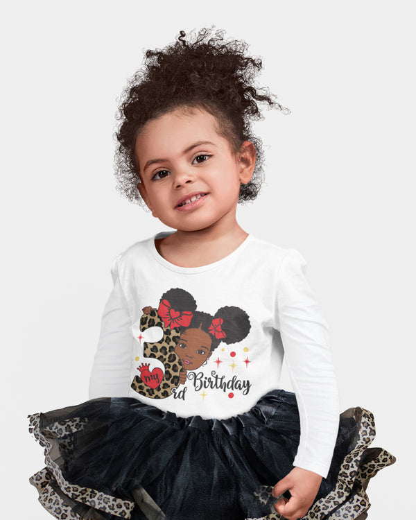 Girls 3rd Birthday Outfit – Long Sleeve Leopard Afro Puffs Shirt, Tutu Skirt & Headband Set