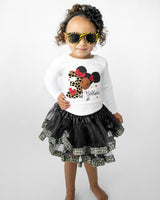 Girls 3rd Birthday Outfit – Long Sleeve Leopard Afro Puffs Shirt, Tutu Skirt & Headband Set