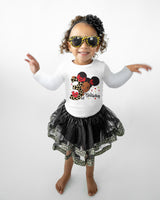 Girls 3rd Birthday Outfit – Long Sleeve Leopard Afro Puffs Shirt, Tutu Skirt & Headband Set