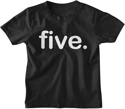 Five. Minimalist 5th Birthday Black T-Shirt for Boys