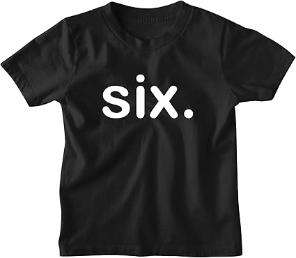 Six. Minimalist 6th Birthday Black T-Shirt for Boys