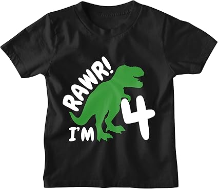 Rawr! I’m 4 Dinosaur 4th Birthday Black T-Shirt for Boys