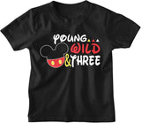 Young, Wild & Three Mickey-Inspired 3rd Birthday Black T-Shirt for Boys