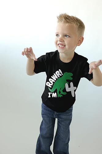 Rawr! I’m 4 Dinosaur 4th Birthday Black T-Shirt for Boys