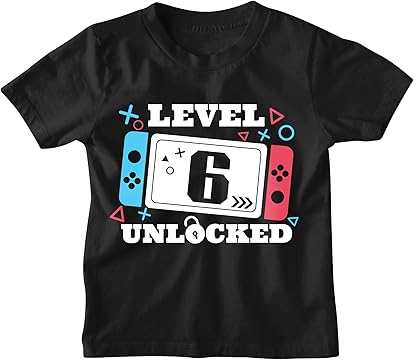 Level 6 Unlocked 6th Birthday Black T-Shirt for Boys
