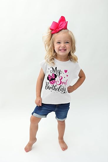 Girls 3rd Birthday Outfit – White Minnie Birthday Shirt for Toddler Girls