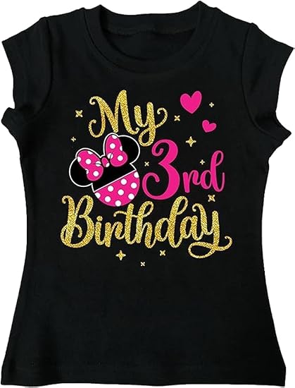 Girls 3rd Birthday Outfit – Black Minnie Theme Shirt for Toddler Girls