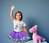 Three Rex 3rd Birthday Outfit for Girls – Short Sleeve Lavender Dinosaur Shirt, Tutu Skirt & Headband Set