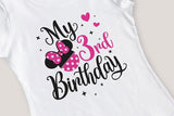 Girls 3rd Birthday Outfit – White Minnie Birthday Shirt for Toddler Girls