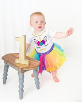 Unicorn 1st Birthday Outfit for Girls – Short Sleeve Bodysuit, Rainbow Tutu Skirt & Unicorn Headband Set