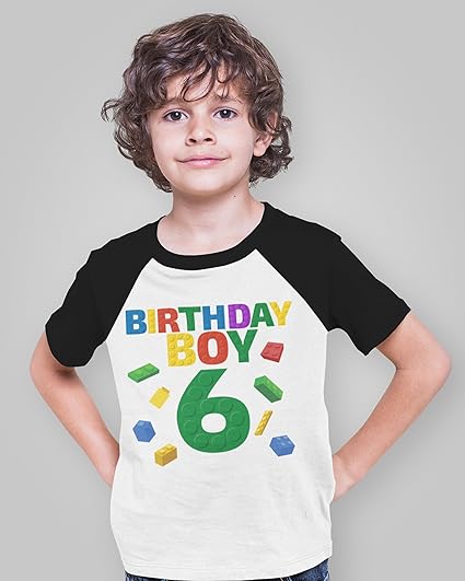 Birthday Boy Blocks 6th Birthday Raglan T-Shirt for Boys