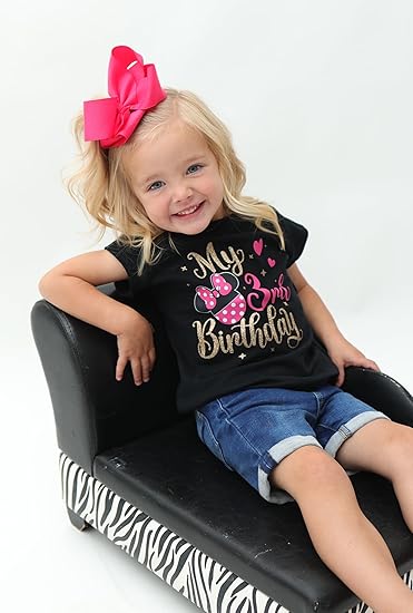 Girls 3rd Birthday Outfit – Black Minnie Theme Shirt for Toddler Girls