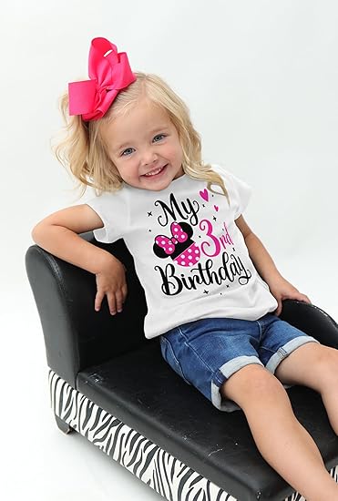 Girls 3rd Birthday Outfit – White Minnie Birthday Shirt for Toddler Girls