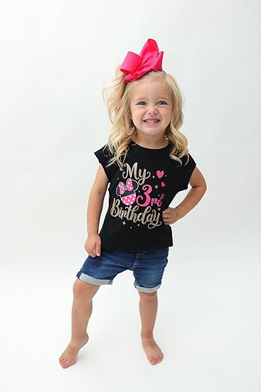 Girls 3rd Birthday Outfit – Black Minnie Theme Shirt for Toddler Girls