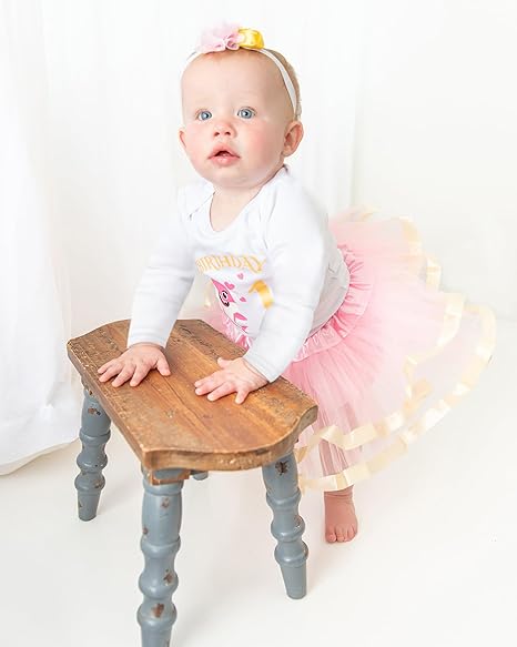 Baby Shark 1st Birthday Outfit for Girls – Long Sleeve Bodysuit, Pink Tutu Skirt & Headband Set
