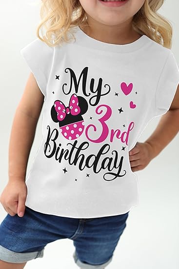 Girls 3rd Birthday Outfit – White Minnie Birthday Shirt for Toddler Girls
