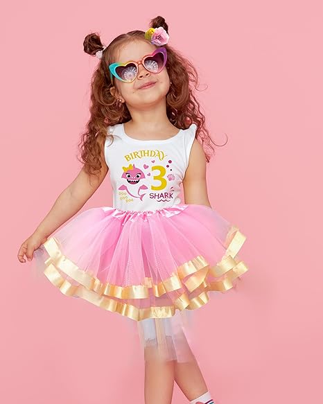 Baby Shark 3rd Birthday Outfit for Girls Pink Shark Shirt, Tutu Skir Luke and Lulu Apparel Baby Shark 3rd Birthday Outfit for Girls Pink Shark Shirt, Tutu Skir Luke and Lulu Apparel