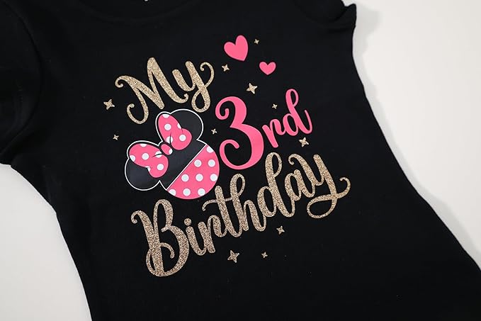 Girls 3rd Birthday Outfit – Black Minnie Theme Shirt for Toddler Girls