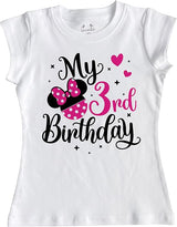 Girls 3rd Birthday Outfit – White Minnie Birthday Shirt for Toddler Girls