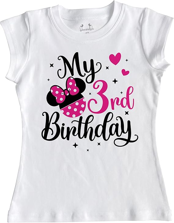 Girls 3rd Birthday Outfit – White Minnie Birthday Shirt for Toddler Girls