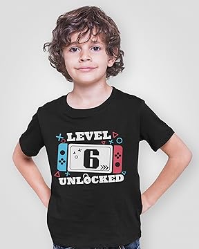 Level 6 Unlocked 6th Birthday Black T-Shirt for Boys