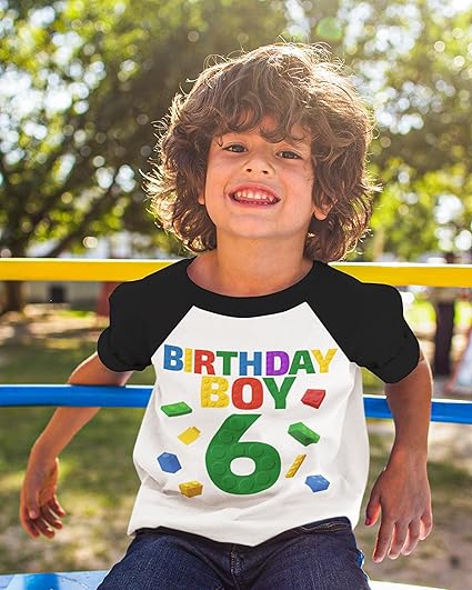 Birthday Boy Blocks 6th Birthday Raglan T-Shirt for Boys