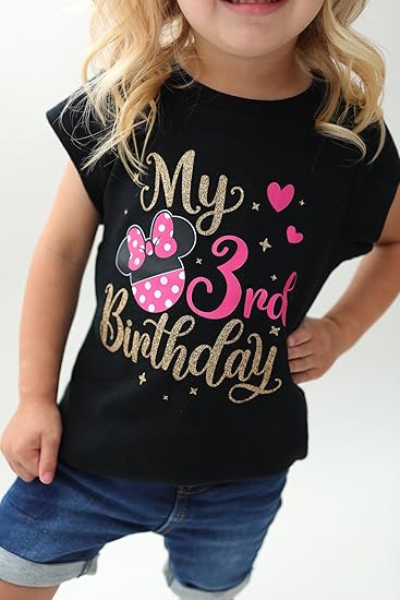 Girls 3rd Birthday Outfit – Black Minnie Theme Shirt for Toddler Girls