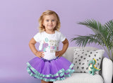 Three Rex 3rd Birthday Outfit for Girls – Short Sleeve Lavender Dinosaur Shirt, Tutu Skirt & Headband Set