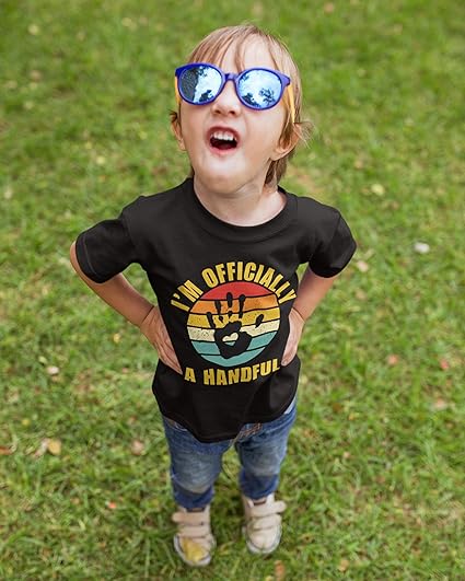 I’m Officially a Handful 5th Birthday Black T-Shirt for Boys