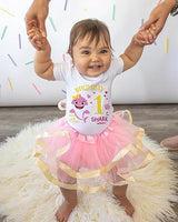 Baby Shark 1st Birthday Outfit for Girls – Short Sleeve Bodysuit, Pink Tutu Skirt & Headband Set