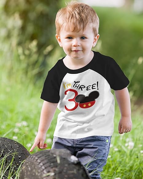 I’m Three Mickey-Inspired 3rd Birthday Raglan T-Shirt for Boys