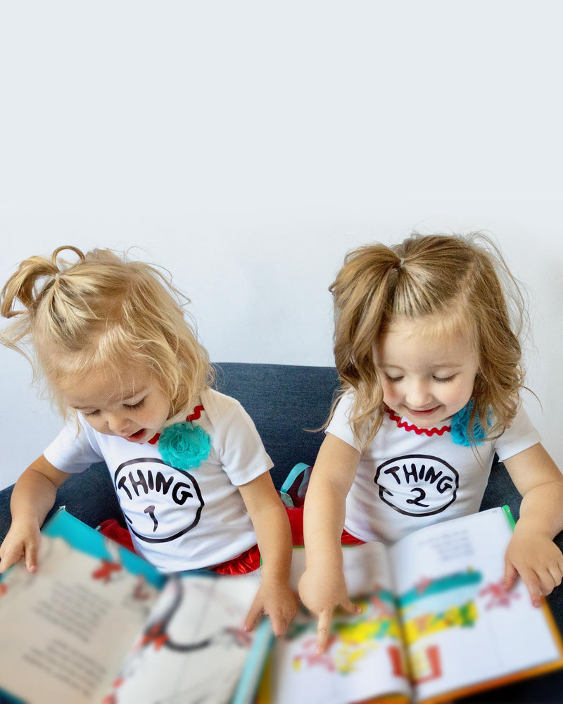 Boy Girl Twin Outfits Thing 1 and Thing 2 - GirlThing1Short