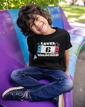 Level 6 Unlocked 6th Birthday Black T-Shirt for Boys