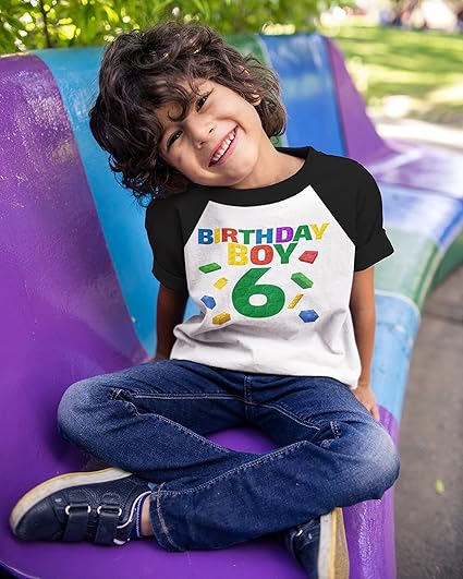 Birthday Boy Blocks 6th Birthday Raglan T-Shirt for Boys