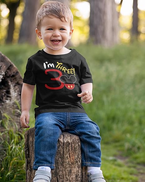 I’m Three Mickey-Inspired 3rd Birthday Black T-Shirt for Boys