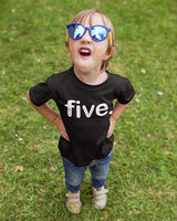 Five. Minimalist 5th Birthday Black T-Shirt for Boys