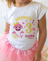 Baby Shark 3rd Birthday Outfit for Girls – Pink Shark Shirt, Tutu Skirt & Headband Set