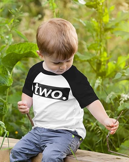 Two. Minimalist 2nd Birthday Raglan Shirt for Boys