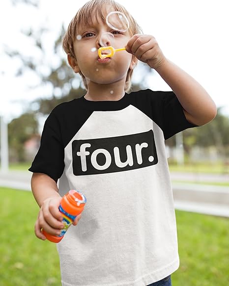 Four. Minimalist 4th Birthday Raglan T-Shirt for Boys