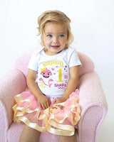 Baby Shark 1st Birthday Outfit for Girls – Short Sleeve Bodysuit, Pink Tutu Skirt & Headband Set