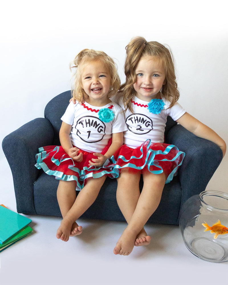 Boy Girl Twin Outfits Thing 1 and Thing 2 - GirlThing2Short