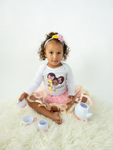 Pink & Gold Afro Puffs 1st Birthday Outfit for Girls – Long Sleeve Bodysuit, Tutu Skirt & Headband Set