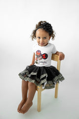 Leopard Afro Puff 1st Birthday Outfit for Girls – Short Sleeve Bodysuit, Tutu Skirt & Headband Set