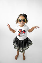 Leopard Afro Puff 1st Birthday Outfit for Girls – Short Sleeve Bodysuit, Tutu Skirt & Headband Set