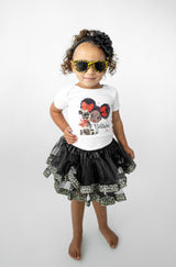 Leopard Afro Puff 1st Birthday Outfit for Girls – Short Sleeve Bodysuit, Tutu Skirt & Headband Set