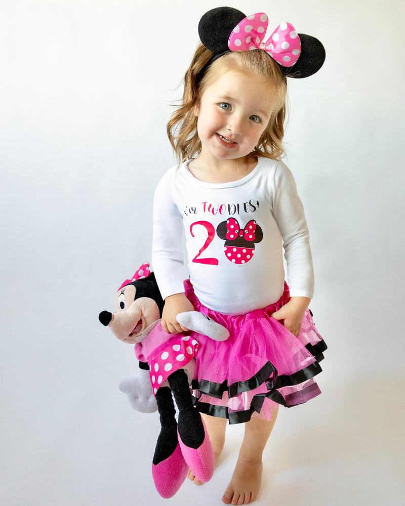 Pink Minnie 2nd Birthday Outfit for Girls – Long Sleeve Shirt, Tutu Skirt & Mouse Ear Headband Set