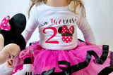 Toodles Minnie 2nd Birthday Outfit for Girls – Long Sleeve Bodysuit, Pink Tutu Skirt & Mouse Ear Headband Set